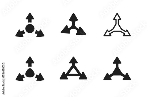 Directional Logo Variations. Recommendation engines. Set Logo of Recommendation engines: directional arrows pointing to a central choice. Icon set. harmonious