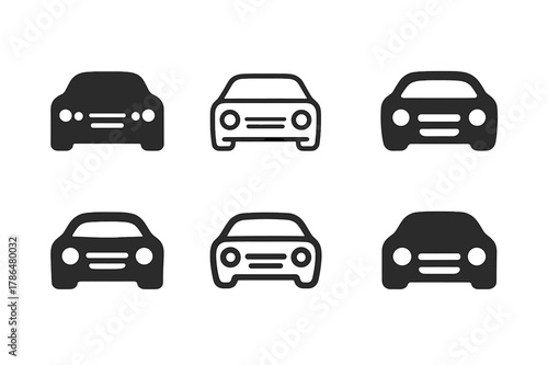 Stylish Auto Logos. Transportation and automobiles. Set Logo of transportation and automobiles: car front grille with twin headlight eyes. Icon set. harmonious