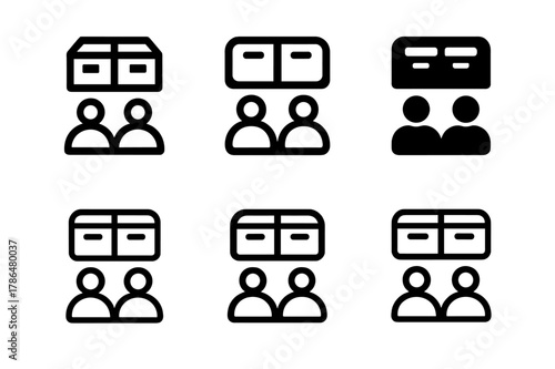 Shared Closet Icons. Designing a closet for multiple users with shared storage areas. Icon set. Set Logo of Designing a closet for multiple users with shared