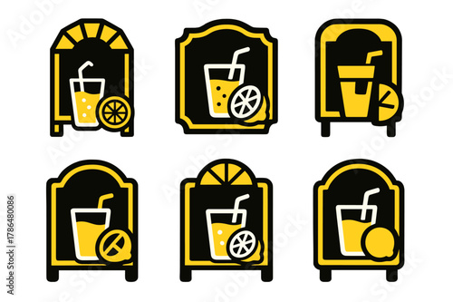 Creative Lemonade Logos. Lemonade stand decor and ideas for kids. Set Logo of lemonade stand decor and ideas for kids: chalkboard menu board with lemon accent.