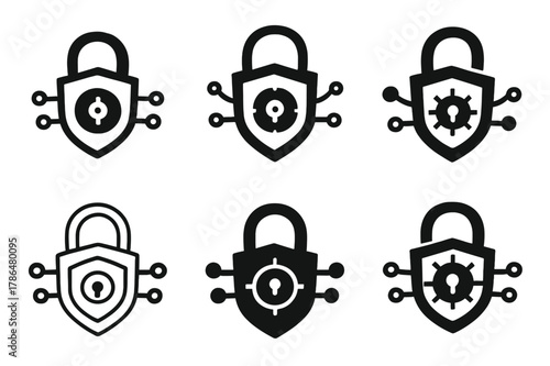 Ethical Hacking Icons. Ethical hacking for business security. Icon set. Set Logo of Ethical hacking for business security: encrypted vault. harmonious logo