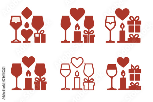 Valentine Logo Variations. Valentine?s Day celebrations and gifts. Set Logo of Valentine?s Day celebrations and gifts: romantic candlelit dinner setting. Icon