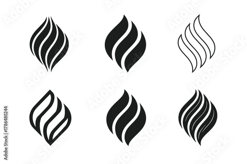 Silky Hair Logo Variations. Hair treatment mask. Set Logo of hair treatment mask: waves of silky hair. Icon set. harmonious logo variations of the same