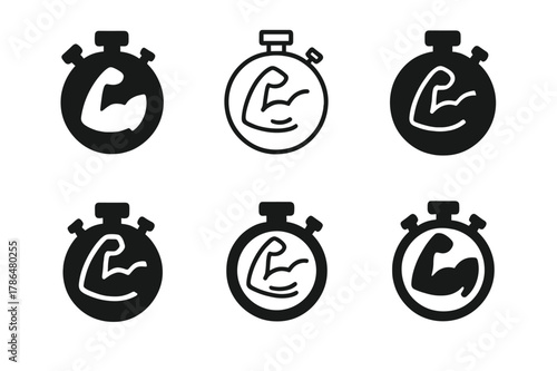 Exercise Logo Variations. The importance of exercise. Set Logo of the importance of exercise: stopwatch. Icon set. harmonious logo variations of the same