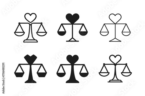 Therapy Logo Variations. Relationship therapy and counseling. Set Logo of relationship therapy and counseling: balanced scales of love and understanding. Icon