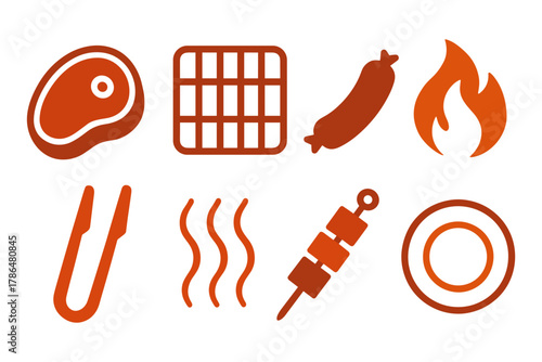 Grilling icons collection featuring meat, sausage, steak, and bbq elements