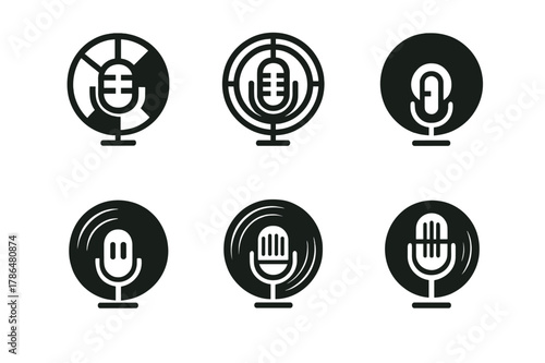 Analog Music Icons. Analog music experiences like vinyl records and live performances. Icon set. Set Logo of Analog music experiences like vinyl records and