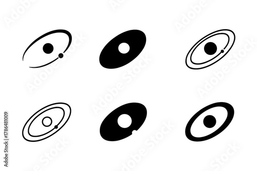 Solar System Logos. Solar system dynamics and planetary orbits. Set Logo of Solar system dynamics and planetary orbits: ecliptic plane with inclined orbit.