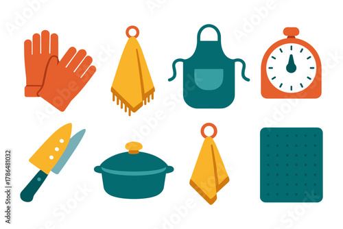 Essential kitchen tools collection in flat design style