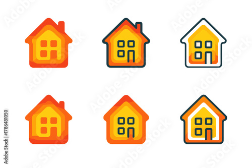 Thermal Logo Variations. Heatmapping. Icon set. Set Logo of heatmapping: building elevation showing thermal leakage areas. harmonious logo variations of the
