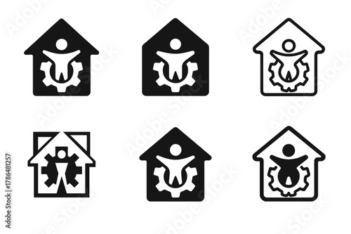 Family Help Logos. Volunteering to help a family member with home maintenance tasks. Set Logo of volunteering to help a family member with home maintenance