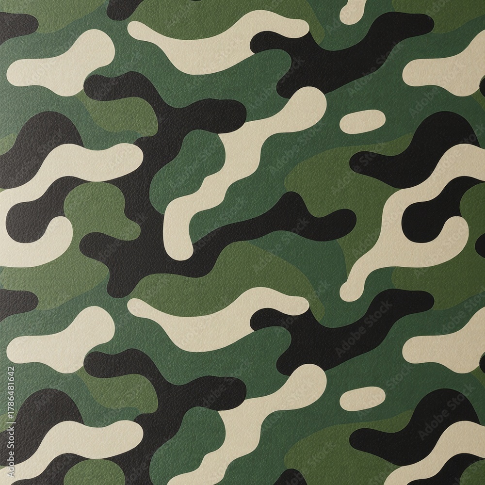 Fototapeta premium Bold and dynamic camo pattern showcasing curves and swirls in muted greens and blacks