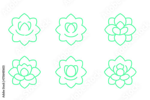 Glowing Neon Succulent Logos. Synthetic plants that glow in the dark. Set Logo of Synthetic plants that glow in the dark: neon succulent rosette. Icon set.