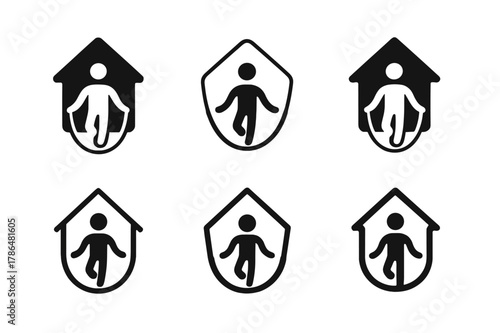Home Fitness Icons. Fitness at home. Icon set. Set Logo of Fitness at home: jump rope in motion. harmonious logo variations of the same emblematic concept,