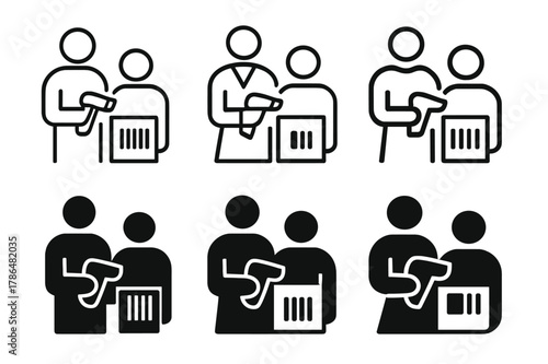 Consultant Logo Variations. A consultant helping a small business improve its operations. Icon set. Set Logo of A consultant helping a small business improve