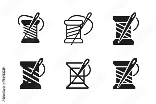 Traditional Relaxation Logos. Traditional forms of relaxation like knitting or sewing. Set Logo of Traditional forms of relaxation like knitting or sewing: