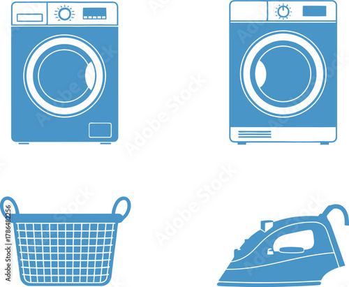Laundry Room Icons Washing Machine, Dryer, Laundry Basket, Iron