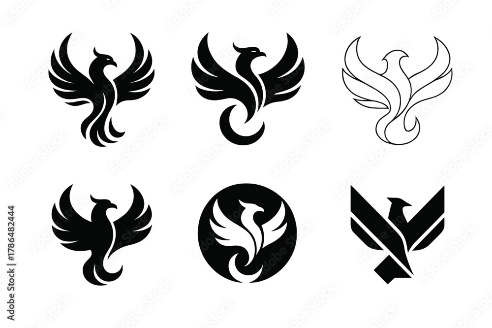 Obraz premium Phoenix Business Logos. Business turnaround strategies for struggling companies. Icon set. Set Logo of Business turnaround strategies for struggling companies: