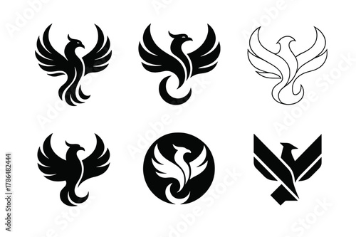 Phoenix Business Logos. Business turnaround strategies for struggling companies. Icon set. Set Logo of Business turnaround strategies for struggling companies: