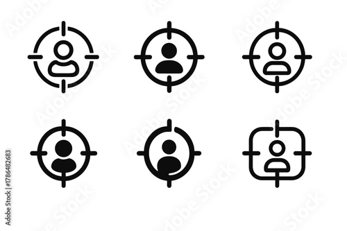 Harmonious Logo Variations. Audience in marketing. Set Logo of Audience in marketing: target symbol with user profile icon. Icon set. harmonious logo