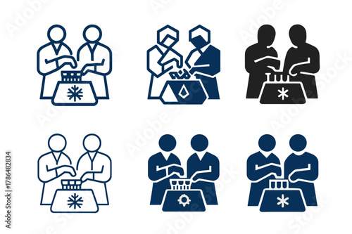 Laboratory Logo Variations. Laboratory assistants performing hands-on tasks. Set Logo of Laboratory assistants performing hands-on tasks: handling PCR tube