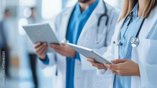 Medical professionals using tablets for patient care and information access