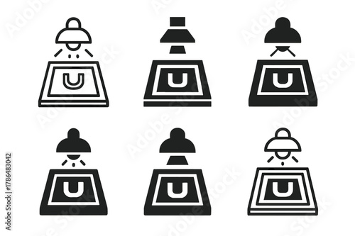 Screen Printing Logos. Screen printing. Set Logo of Screen printing: exposure lamp and screen. Icon set. harmonious logo variations of the same emblematic