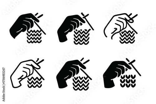 Knitting Logo Variations. Traditional forms of relaxation like knitting or sewing. Set Logo of Traditional forms of relaxation like knitting or sewing: hand