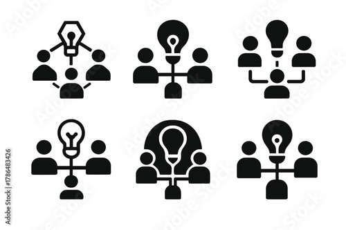 Logo Brainstorming Concepts. Marketing professionals brainstorming ideas. Set Logo of marketing professionals brainstorming ideas: mind map with connected