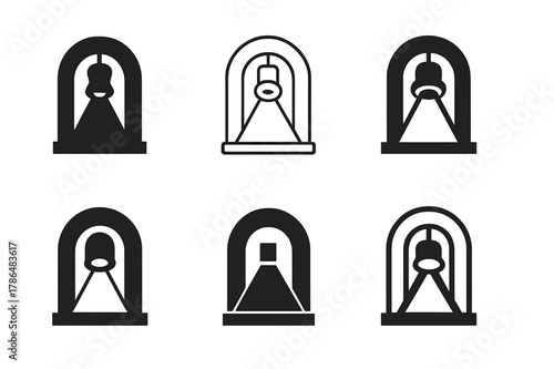 Cinematic Logo Variations. Film festivals and independent cinema. Set Logo of Film festivals and independent cinema: spotlight over a stage arch. Icon set.