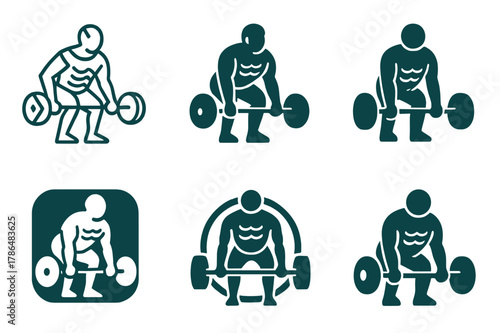 Fitness Form Logos. Fitness coach demonstrating proper form for exercises like deadlifts. Set Logo of fitness coach demonstrating proper form for exercises