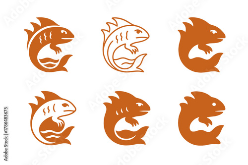 Climate Hybrid Logos. New species of animals post-climate change. Set Logo of new species of animals post-climate change: aquatic desert reptile hybrid. Icon