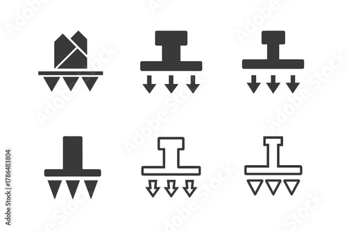Structural Load Icons. Structural load diagram. Icon set. Set Logo of Structural load diagram: footing soil pressure distribution under column. harmonious logo