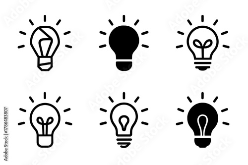 Vanity Light Bulb Icons. Vanity light bulb. Icon set. Set Logo of vanity light bulb: artistic bulb silhouette with glow halo. harmonious logo variations of the