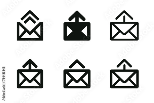 Harmonious Logo Variations. handwritten address. Set Logo of handwritten address: return address in top-left corner. Icon set. harmonious logo variations of