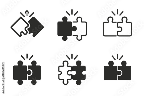 Family Puzzle Logos. A family putting together a puzzle on a cozy afternoon. Set Logo of a family putting together a puzzle on a cozy afternoon: two pieces