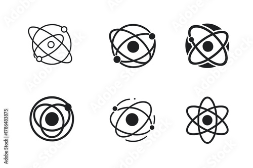 Solar System Logo Variations. Solar system dynamics and planetary orbits. Set Logo of Solar system dynamics and planetary orbits: n-body orbital