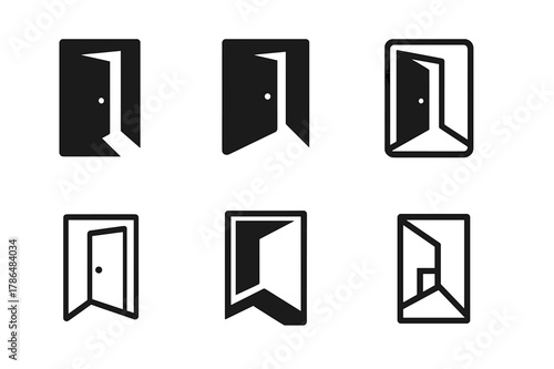 Journey of Renewal. Life after a personal failure or disappointment. Icon set. Set Logo of Life after a personal failure or disappointment: open door with