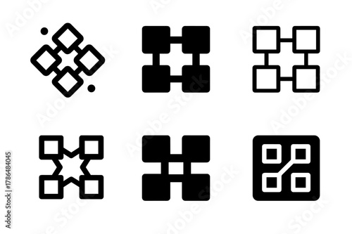 Cryptocurrency Logo Set. Cryptocurrency markets. Set Logo of Cryptocurrency markets: blockchain ledger. Icon set. harmonious logo variations of the same