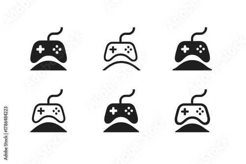 Game Logo Variations. Game storylines. Set Logo of game storylines: controller cable forming narrative arc. Icon set. harmonious logo variations of the same