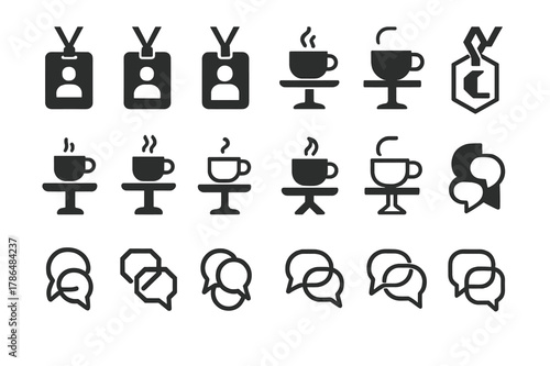 Corporate Logo Variations. Corporate event and conference organizing. Set Logo of corporate event and conference organizing: name badge with lanyard. Icon set.