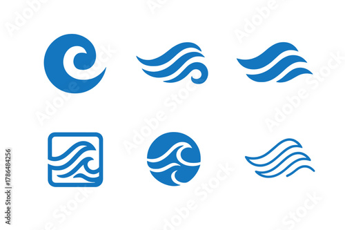 Water Movement Icons. The movement of water. Icon set. Set Logo of the movement of water: ocean current. harmonious logo variations of the same emblematic