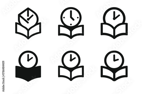 Study Motivation Icons. Study motivation. Icon set. Set Logo of Study motivation: study time clock. harmonious logo variations of the same emblematic concept,