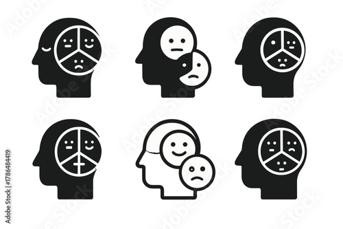 Mindful Logo Icons. Mental health and self-awareness. Icon set. Set Logo of Mental health and self-awareness: mood tracker wheel. harmonious logo variations of