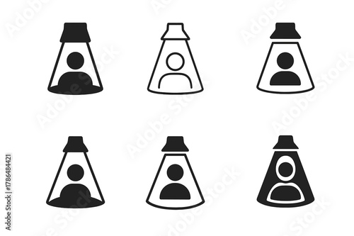 Marketing Icon Logos. Audience in marketing. Set Logo of Audience in marketing: spotlight illuminating a central person icon. Icon set. harmonious logo