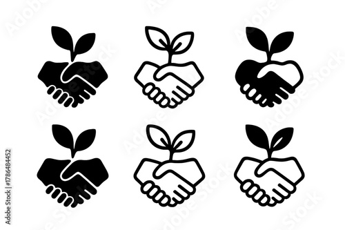 Ethical Careers Icons. Sustainable and ethical careers. Icon set. Set Logo of sustainable and ethical careers: ethical handshake. harmonious logo variations of