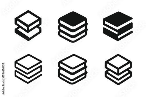 Workspace Logo Variations. Tidying workspace. Icon set. Set Logo of tidying workspace: neatly stacked notebooks. harmonious logo variations of the same