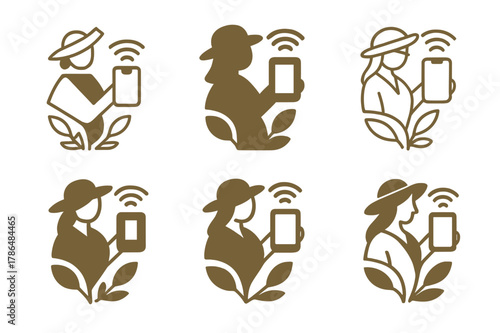 Rural Women Entrepreneurs Logo. Women entrepreneurs in rural areas. Set Logo of women entrepreneurs in rural areas: mobile payment phone with signal. Icon set.