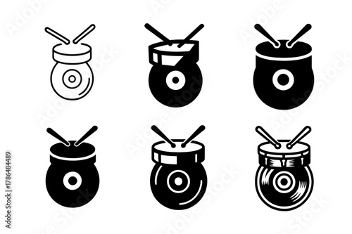 Analog Music Icons. Analog music experiences like vinyl records and live performances. Icon set. Set Logo of Analog music experiences like vinyl records and