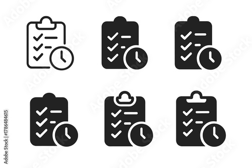 Planning Icons Grid. Planning a productive day with specific time slots for tasks. Set Logo of Planning a productive day with specific time slots for tasks: